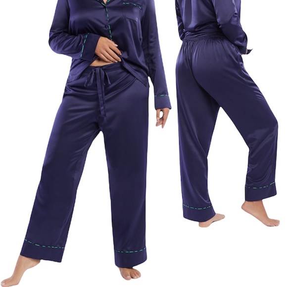 Savage X Fenty Navy Blue Satin Baggy Pajama Bottoms Size 2x - Picture 1 of 10